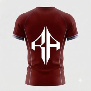 Camiseta Deportiva de Manga Corta Color Granate para Hombre, con Logotipo Blanco Sublimado, de Secado Rápido, en Spandex/Poliéster, Cuello Redondo - Product Image 3