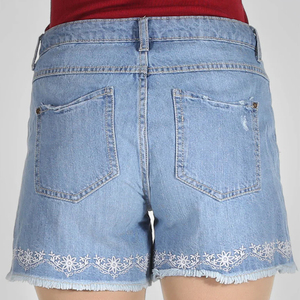 Women's Fashion Casual Denim Jean Shorts Plus Size Cotton Jeans Pants with Print Blue Logo on Waist Cheap Price for Summer - Product Image 5