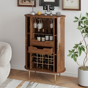 Portabottiglie Multifunzionale per 12 Bottiglie, Mobile Bar in Stile Rustico per Soggiorno e Cucina - Product Image 1