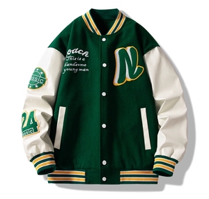 Blouson universitaire personnalisé pour homme, style streetwear hiver, broderie premium, OEM/ODM, 100% laine peignée, logo frontal - Product Image 1