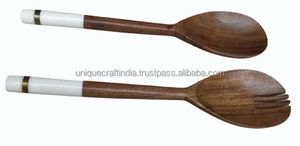 Unique Craft India 2-Piece Eco-Friendly Mango Wood Spoons with Artistic Wood Handles Rustic-Modern <b>Kitchen</b> Set Dishwasher Safe - Product Image 4