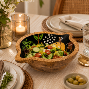 Bol de service décoratif en bois de manguier émaillé fait main, bol à salade en bois sûr pour les aliments, bol à fruits et collations pour la cuisine et la salle à manger - Product Image 3