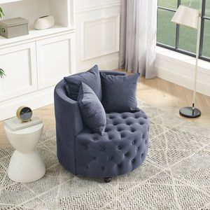 Velvet Upholstered <b>Swivel</b> <b>Chair</b> for Living Room <b>Grey</b> with Button Tufted Design Movable Wheels and 3 Included Pillows - Product Image 3