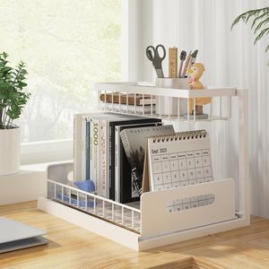 Paquete de 2 Organizadores de Gabinetes Extraíbles, Estante Deslizante de 2 Niveles para Fregadero, Estantes de Almacenamiento Blancos para Cocina y Baño - Product Image 5