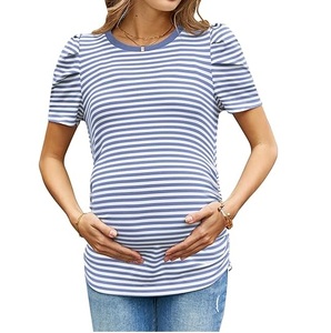 Camiseta de Lactancia para Embarazadas y Maternidad, Precio de Fábrica, Rayas, Manga Corta, 100% Algodón, Personalizable - Product Image 1