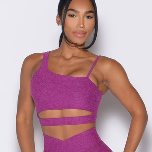 Custom Bright Plum Asymmetrical Slit <b>Bra</b> Adjustable Side <b>Strap</b> Detailed Front Cutout Scooped Sexy Back Women Fitness Sports <b>Bra</b> - Product Image 1