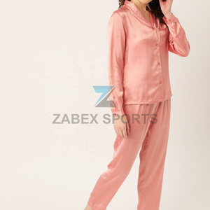 Ensemble de pyjama en satin polyester/coton pour femmes avec logo personnalisé, fermeture à cordon, séchage rapide, respirant, tissu doux, vêtements de détente - Product Image 2