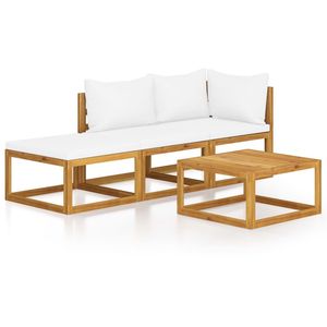 Set Lounge da Giardino con Cuscini in Crema e Legno Naturale per Intrattenimento all'Aperto - Product Image 2