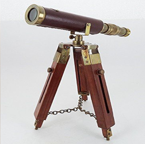 Antique brass field binoculars with textured <b>black</b> leather grip and leather strap, available at wholesale prices. - Product Image 2