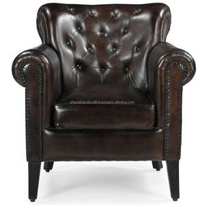 Sillón de Cuero de Alta Calidad Estilo Americano Retro, Sillón con Botones Decorativos para Salón de Hotel, Sillón Estilo Cigarro Marrón - Product Image 4