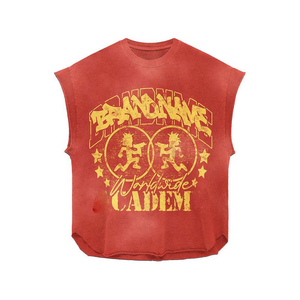 T-shirt personnalisé en coton 100% pour homme, coupe ample, imprimé, doux, surdimensionné, sans manches, avec impression graphique. - Product Image 3
