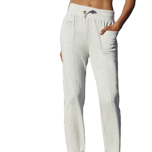 Pantalon de fitness personnalisé en gros pour femmes, en coton doux, coupe large, rayé, décontracté, pour filles, style devant plat - Product Image 1