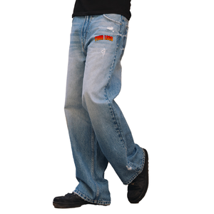 Jeans de Mezclilla Holgados y Rectos Personalizados con Bordado Estilo Hip Hop - Product Image 1