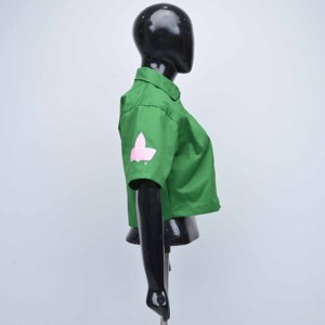 Chemises Courtes Premium Streetwear d'Été à Manches Courtes avec Broderie Appliquée, Col Zippé, Rayures et Coupe Boxy Oversize pour Femme - Product Image 6