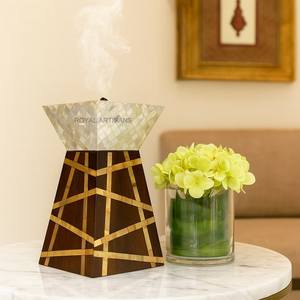 Luxury Wooden <b>Bakhoor</b> Burner with Brass Inlay and Mother of Pearl Design Arabic <b>Oud</b> Incense Holder Ramadan Eid Gift - Product Image 1