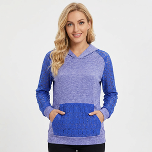 Sudadera con Capucha para Mujer, Diseño Color Block con Detalle de Encaje, Tejida, Manga Larga, Transpirable, Ropa Casual de Otoño, Venta al Por Mayor - Product Image 4