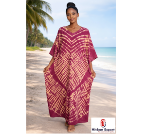 Vestido Kaftán de Playa para Mujer con Estampado Personalizado, Corte Holgado, para Verano, en Seda, Algodón, Rayón y Poliéster, Servicio de Fabricación al por Mayor - Product Image 1