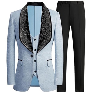 Trajes de Hombre Hechos a Mano con Cuentas y Pedrería, Traje de 3 Piezas, Corte Entallado, Formal, para Boda, Transpirable y Antiarrugas - Product Image 6