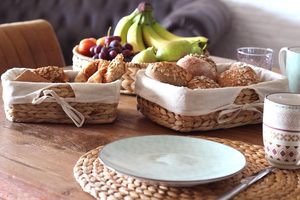 Vintage Set <b>3</b> Water Hyacinth Woven Eco-Friendly <b>Storage</b> Baskets Removable Linen Fabric Liner Natural Rustic American Living Room - Product Image 5