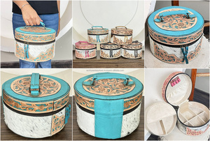 2026 New Arrival Genuine Cowhide Big Size Jewelry <b>Box</b> Floral Design Tooled Leather Women Makeup Organize Travel <b>Vanity</b> Case Gift - Product Image 3
