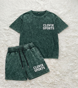 Ensemble de survêtement premium délavé à l'acide pour hommes, style streetwear, en coton épais, avec short – Vente en gros, fabricant de vêtements personnalisés en vrac - Product Image 1