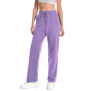 Pantalones Deportivos Morados para Mujer, Cintura Elástica con Cordón, Pantalones Casuales con Bolsillos Laterales, Estilo Transpirable de Algodón Tejido para Otoño - Product Image 4