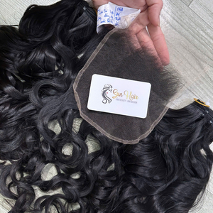 Sun Hair Company Extensions de cheveux humains vierges vietnamiens bruts, tissage Ocean Curl Machine Weft, couleur noir naturel - Product Image 6