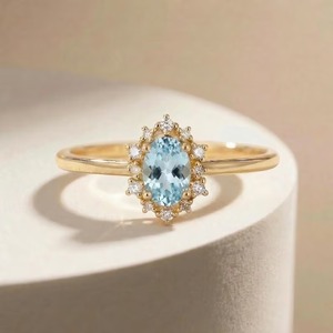 Natural Aquamarine 18k Solid <b>Gold</b> <b>Ring</b> Diamond Engagement <b>ring</b> Wedding Party Wear Luxury Art Deco <b>Ring</b> Bridal's Jewelry - Product Image 1