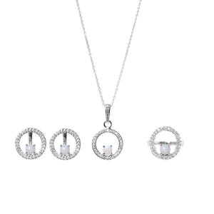 Juego de Joyería de Plata 925 con Ópalo para Mujer, Regalo para Ella, Aretes y Collar, Plata de Ley 925, Chapado en Oro, Colgante Fino Envuelto en Alambre - Product Image 4