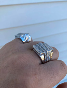 Iced Out Baguette Diamond <b>Ring</b> Silver <b>Statement</b> <b>Ring</b> Luxury Hip Hop Jewelry Bling Fashion Party Streetwear Accessory - Product Image 2