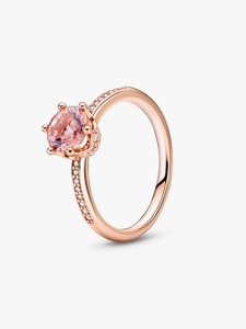 Anillo de compromiso premium de oro rosa de 18 quilates con piedra preciosa redonda rosa y diamantes de laboratorio pavé – Joyería fina minimalista de lujo para mujer - Product Image 4