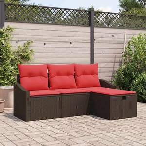 Juego de sofás de jardín de ratán sintético marrón de 4 piezas con cojines de almacenamiento - Product Image 1