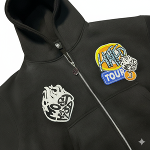 Sweat à capuche zippé surdimensionné personnalisé, effet délavé, streetwear épais, avec patch brodé graphique, en molleton de coton, style Y2K - Product Image 2