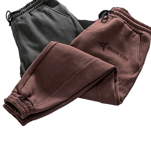 Daizen Star Men's Brown Cotton Fleece Quick Dry Sweatpants Elastic Waist Drawstring Casual Joggers Side Pockets Midweight Autumn - Product Image 4