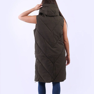 Gilet long matelassé vert olive sans manches pour femme, col roulé, fermeture éclair, manteau d'hiver épais en polyester rembourré - Product Image 2