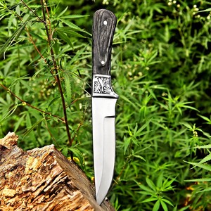 Couteau à lame fixe en acier 3cr13, manche en bois et bolster gravé, étui en cuir, couteau utilitaire de camping et de bushcraft à lame pleine, OEM - Product Image 4