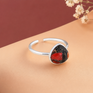 Minimalist Open Red and Black Jade Stone <b>Adjustable</b> <b>Ring</b> Silver Bezel Statement Elegant Gemstone Unique Open Band Gift <b>Ring</b> - Product Image 6
