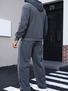 Men's Hooded Sweatshirt Set Gray 100% Cotton French Terry Fabric Breathable Casual Two-Piece Autumn Wear Hooded Two-Piece Set - Product Image 3