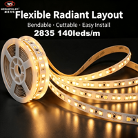 140led/m CV SMD2835 LED Strip, Housing Tembaga, Peringkat Proteksi IP20, CRI80, Dapat Diredupkan.