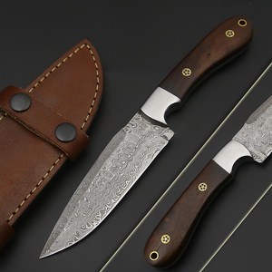Cuchillo de Hoja Fija de Acero de Damasco, Espiga Completa, para Caza y Desollado, OEM, Industrial, para Camping y Exteriores, con Funda - Product Image 1