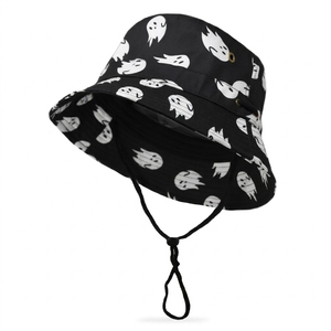 Chapeau bob noir avec imprimé fantôme blanc, sangle réglable, unisexe, décontracté, printemps-été, pour adulte - Product Image 1