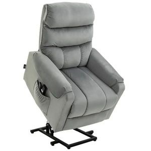 Poltrona Reclinabile in Velluto Grigio Trapuntato con Sollevamento Elettrico, Massaggio a Vibrazione, Ricarica USB e Rivestimento Estensibile in Pelle per Soggiorno - Product Image 1