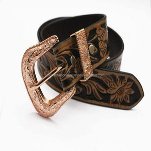 Cinturón de cuero occidental con estampado en relieve pesado, cinturón de vaquero genuino con diseño floral antiguo, conjunto de hebilla occidental - Product Image 3