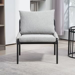 Sillón de salón moderno con acento, tapicería trenzada, sillón cómodo para sala de estar, dormitorio, respaldo de asiento acolchado suave, 1 gris - Product Image 2