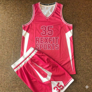 Conjunto de Camiseta y Pantalones Cortos de Baloncesto Rexfit Sports, Uniforme de Malla Sublimada Personalizada, Cuello en V, Sin Mangas, Transpirable, Uniforme de Fútbol para Adultos - Product Image 2