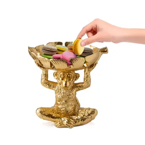Tazón de Cerámica Golden Monkey con Bandeja en Forma de Hoja, Estilo Americano Ecológico para Postres de Fiesta, Vajilla Decorativa Glam - Product Image 1