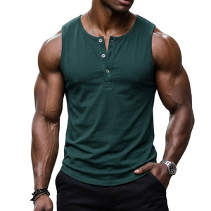 Customizable Wholesale Men's Sleeveless Henley Tank Top Fashion Streetwear Muscle Fit <b>Vest</b> Stylish Casual Wear Tank Tops For Men - Product Image 1
