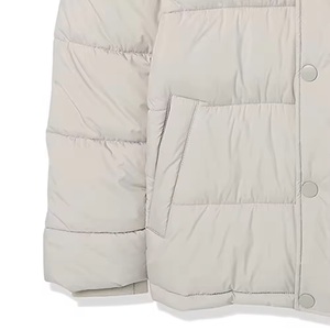 Men's Light Gray Hooded Puffer <b>Jacket</b> Casual Winter Wear Polyester Shell Windproof Regular Fit Button Closure - Product Image 5