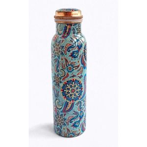 Handmade Pure Copper Water Bottle 1000ml Ayurvedic Leak Proof Copper Vessel Floral Printed Yoga Sports Wellness <b>Drinkware</b> OEM - Product Image 6