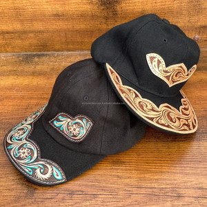 2024 New Products Fashion Custom Hand Tooled Leather Patch Trucker Hat for Unisex High Quality <strong>Ball</strong> <strong>Cap</strong> With Adjustable Snapback